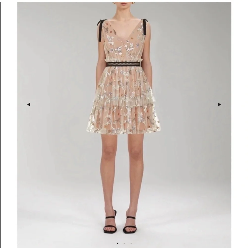 Self-Portrait Star Embellished Mini Tier Dress - Picture 3 of 7